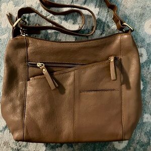 Great American Leatherworks Brown Leather Shoulder Bag with Multiple Zip Pockets